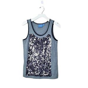 SIMPLY VERA WANG Womens Tank SZ MP Sequin‎ Gray Black Shiny Cotton Mesh